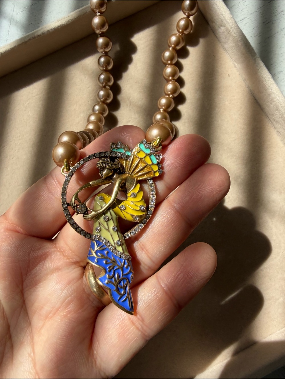 Handcrafted Multicolor Enamel & Pearl Pendant Necklace